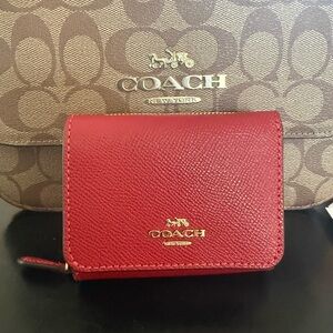 Coach Red Leather Compact Wallet